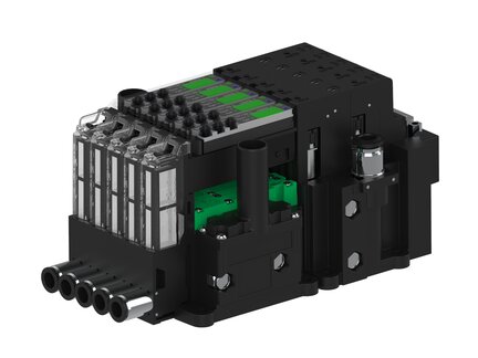 Eżektor piCOMPACT10X MICRO dod.poziom podciśnienia, pojedynczy, 5 kanałów, 2xzłącze Ø6, NC próżnia i przedmuch, (PC.X.MC1.S.CBA.S16.5X.26.EC.CCP26) (9951130) - Piab