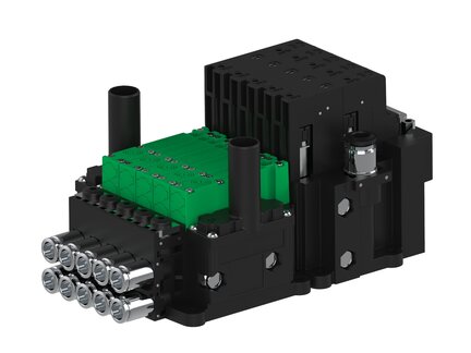 Eżektor piCOMPACT10X MICRO dod. wys, przepływ podciśnienia, podwójny, 5 kanałów, 2xzłącze Ø6, NC próżnia i przedmuch, (PC.T.MC2.S.CBX.X214.5X.26.EC.CCP26) (9919624) - Piab