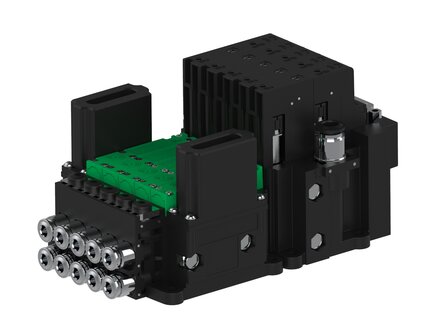 Eżektor piCOMPACT10X MICRO wys, przepływ podciśnienia, pojedynczy, 5 kanałów, 2xzłącze Ø6, NO próżnia + NC przedmuch, (PC.S.MC1.S.CBX.X24.5X.26.EN.OCP26) (9917387) - Piab
