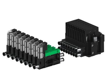 Eżektor piCOMPACT10X MICRO, niskie ciś. zasilania, pojedynczy, 8 kanałów, złącze Ø6, 2xzłącze Ø6, NC próżnia i przedmuch, (PC.L.MC1.S.CBX.S16.8B.26.EI.CCP44) (9921980) - Piab