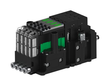 Eżektor piCOMPACT10X MICRO dod. wys, przepływ podciśnienia, podwójny, 4 kanały, 2xzłącze Ø6, NC próżnia i przedmuch, (PC.T.MC2.S.CBA.S14.4X.26.EC.CCPA) (9926688) - Piab