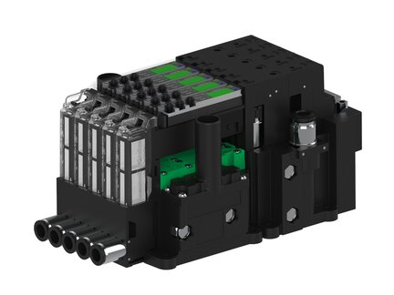Eżektor piCOMPACT10X MICRO dod.poziom podciśnienia, pojedynczy, 5 kanałów, 2xzłącze Ø6, NC próżnia, (PC.X.MC1.S.EBA.X16.5X.26.EC.CP26) (9925936) - Piab