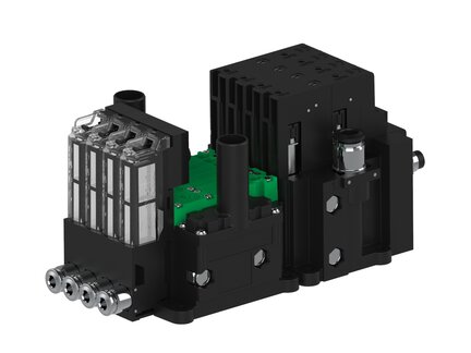 Eżektor piCOMPACT10X MICRO dod.poziom podciśnienia, pojedynczy, 4 kanały, 2xzłącze Ø6, NC próżnia i przedmuch, (PC.X.MC1.S.CBX.S14.4X.26.EC.CCNA) (9942542) - Piab