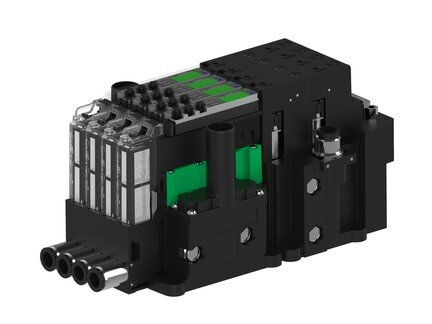Eżektor piCOMPACT10X MICRO, niskie ciś. zasilania, podwójny, 4 kanały, 2xzłącze 1/4", NC próżnia i przedmuch, (PC.L.MC2.S.AAA.S16.4X.214.EC.CCP26) (9916173) - Piab