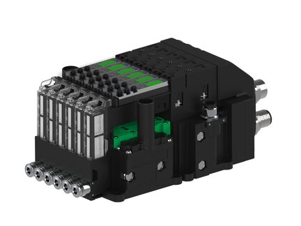 Eżektor piCOMPACT10X MICRO dod. wys, przepływ podciśnienia, pojedynczy, 6 kanałów, 2xzłącze 1/4", NC próżnia i przedmuch, (PC.T.MC1.S.DBA.S14.6X.214.EC.CCN26) (9939047) - Piab