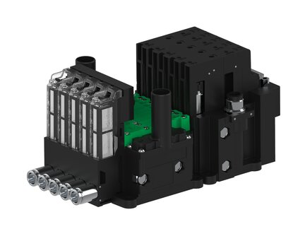 Eżektor piCOMPACT10X MICRO dod.poziom podciśnienia, pojedynczy, 5 kanałów, 2xzłącze 1/4", NC próżnia, (PC.X.MC1.S.EBX.S114.5X.214.EC.CP26) (9924613) - Piab