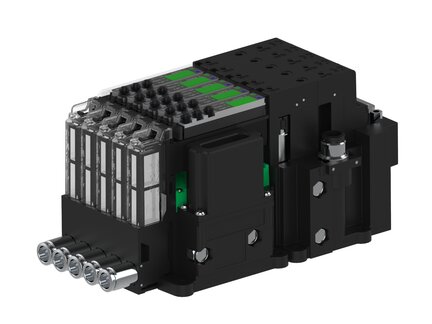 Eżektor piCOMPACT10X MICRO dod.poziom podciśnienia, pojedynczy, 5 kanałów, 2xzłącze 1/4", NC próżnia, (PC.X.MC1.S.EAA.S114.5X.214.EN.CP26) (9924809) - Piab