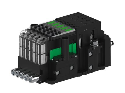Eżektor piCOMPACT10X MICRO dod. wys, przepływ podciśnienia, podwójny, 5 kanałów, 2xzłącze 1/4", NC próżnia i przedmuch, (PC.T.MC2.S.BAA.S114.5X.214.EC.CCPA) (9921549) - Piab