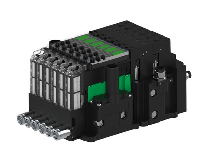 Eżektor piCOMPACT10X MICRO dod. wys, przepływ podciśnienia, podwójny, 6 kanałów, 2xzłącze 1/4", NC próżnia i przedmuch, (PC.T.MC2.S.CBA.S114.6X.214.EC.CCPA) (9918487) - Piab