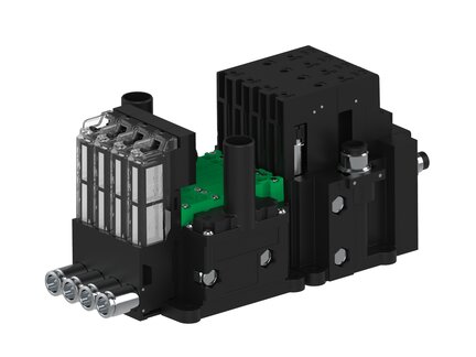 Eżektor piCOMPACT10X MICRO dod. wys, przepływ podciśnienia, pojedynczy, 4 kanały, 2xzłącze 1/4", NC próżnia, (PC.T.MC1.S.EBX.S114.4X.214.EC.CPA) (9922527) - Piab