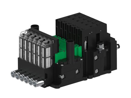 Eżektor piCOMPACT10X MICRO dod.poziom podciśnienia, podwójny, 6 kanałów, 2xzłącze 1/4", NC próżnia, (PC.X.MC2.S.EBX.S114.6X.214.EC.CPA) (9951412) - Piab