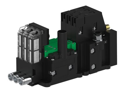 Eżektor piCOMPACT10X MICRO wys, przepływ podciśnienia, pojedynczy, 3 kanały, złącze 1/4", NC próżnia i przedmuch, (PC.S.MC1.S.CBX.X114.3X.14.EC.CCP6) (9925603) - Piab