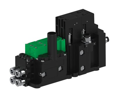 Eżektor piCOMPACT10X MICRO dod.poziom podciśnienia, podwójny, 2 kanały, złącze 1/4", NC próżnia i przedmuch, (PC.X.MC2.S.CBX.X24.2X.14.EC.CCPA) (9958311) - Piab