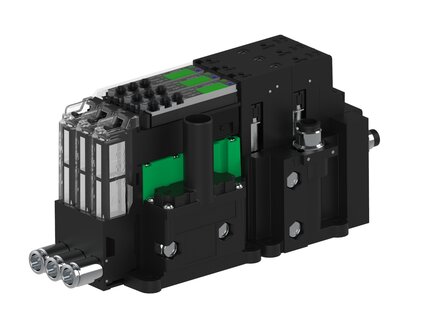 Eżektor piCOMPACT10X MICRO dod.poziom podciśnienia, podwójny, 3 kanały, złącze 1/4", NC próżnia i przedmuch, (PC.X.MC2.S.CBA.S114.3X.14.EC.CCPA) (9949517) - Piab