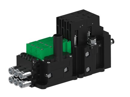 Eżektor piCOMPACT10X MICRO wys, przepływ podciśnienia, podwójny, 3 kanały, złącze 1/4", NC próżnia i przedmuch, (PC.S.MC2.S.CBX.X214.3X.14.EC.CCPA) (9920588) - Piab