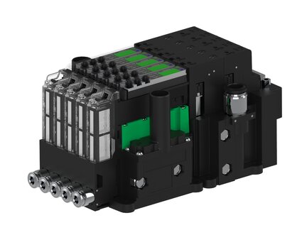 Eżektor piCOMPACT10X MICRO dod.poziom podciśnienia, podwójny, 5 kanałów, 2xzłącze Ø8, NC próżnia i przedmuch, (PC.X.MC2.S.AAA.S14.5X.28.EC.CCP26) (9938493) - Piab