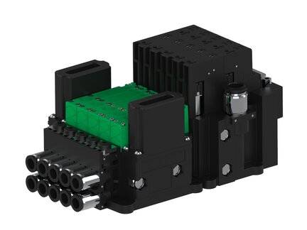 Eżektor piCOMPACT10X MICRO dod. wys, przepływ podciśnienia, podwójny, 5 kanałów, 2xzłącze Ø8, NC próżnia i przedmuch, (PC.T.MC2.S.CBX.X26.5X.28.EN.CCP26) (9926040) - Piab