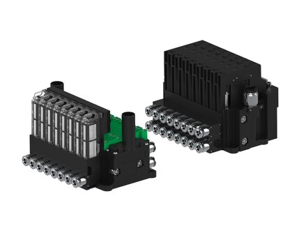 Eżektor piCOMPACT10X MICRO dod.poziom podciśnienia, pojedynczy, 8 kanałów, złącze Ø4, 2xzłącze Ø8, NC próżnia i przedmuch, (PC.X.MC1.S.CBX.S14.8A.28.EC.CCN44) (9917844) - Piab