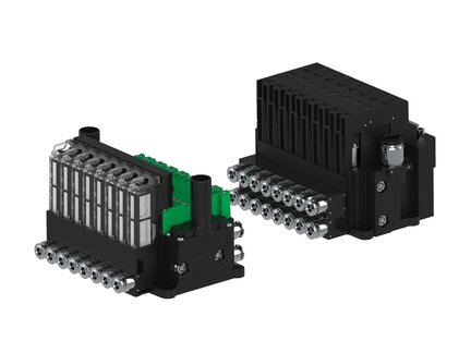 Eżektor piCOMPACT10X MICRO dod.poziom podciśnienia, podwójny, 8 kanałów, złącze Ø4, 2xzłącze Ø8, NC próżnia i przedmuch, (PC.X.MC2.S.CBX.S14.8A.28.EC.CCN44) (9917845) - Piab