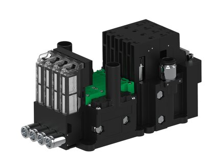 Eżektor piCOMPACT10X MICRO, niskie ciś. zasilania, pojedynczy, 4 kanały, 2xzłącze Ø8, NC próżnia, (PC.L.MC1.S.EBX.S114.4X.28.EC.CP26) (9924795) - Piab