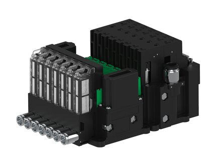 Eżektor piCOMPACT10X MICRO dod. wys, przepływ podciśnienia, podwójny, 7 kanałów, 2xzłącze Ø8, NC próżnia, (PC.T.MC2.S.EBX.S114.7X.28.EN.CP44) (9942891) - Piab