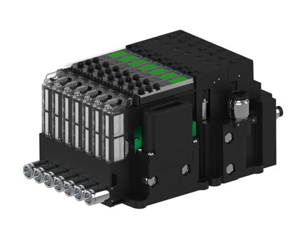 Eżektor piCOMPACT10X MICRO dod. wys, przepływ podciśnienia, pojedynczy, 7 kanałów, 2xzłącze Ø8, NC próżnia i przedmuch, (PC.T.MC1.S.CAA.S114.7X.28.EN.CCPA) (9936347) - Piab