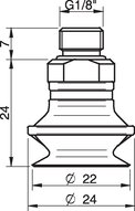 Przyssawka mieszkowa B20, Silikon SIL 50°, FDA, NPT 1/8" zew., filtr siatkowy (S.B20SF50.NT18M.01) (9909657) - Piab