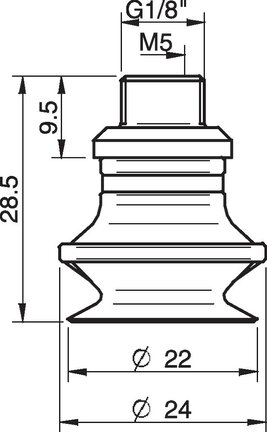 Przyssawka mieszkowa B20, Chloropren 60°, G1/8"/M5 wew. kompozyt, bez filtra (S.B20CR60.G18MMM5FC.00) (0110949) - Piab