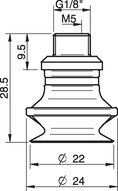 Przyssawka mieszkowa B20, Chloropren 60°, G1/8"/M5 wew. kompozyt, bez filtra (S.B20CR60.G18MMM5FC.00) (0110949) - Piab