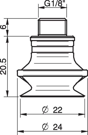Przyssawka mieszkowa B20, Silikon SIL 50°, FDA, G1/8"/M5 wew., filtr siatkowy (S.B20SF50.G18MMM5F.01) (9909700) - Piab
