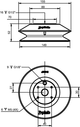 Przyssawka mieszkowa B150, PU60°, G1/2" wew., bez filtra (S.B150P60.G12F.00) (0241410) - Piab