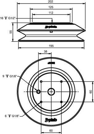Przyssawka mieszkowa B200, PU30°/60°, G1/2" wew., bez filtra (S.B200P3060.G12F.00) (0241406) - Piab