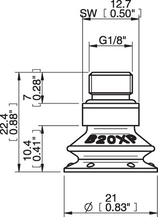 Przyssawka mieszkowa B20X, PU60°, G1/8" zew., filtr siatkowy (S.B20XP60.G18M.01) (0205179) - Piab