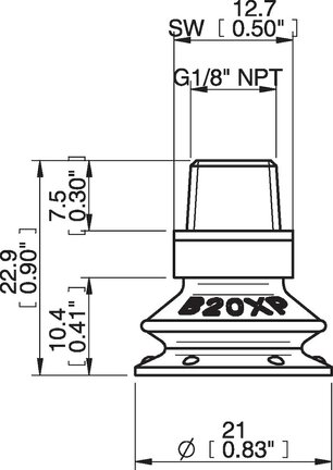 Przyssawka mieszkowa B20X, PU30°/60°, NPT 1/8" zew., filtr siatkowy (S.B20XP3060.NT18M.01) (0205047) - Piab