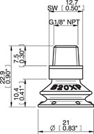 Przyssawka mieszkowa B20X, PU30°/60°, NPT 1/8" zew., filtr siatkowy (S.B20XP3060.NT18M.01) (0205047) - Piab