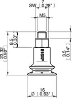 Przyssawka mieszkowa B15X, PU30°/60°, M5 zew., bez filtra (S.B15XP3060.MM5M.00) (0204991) - Piab