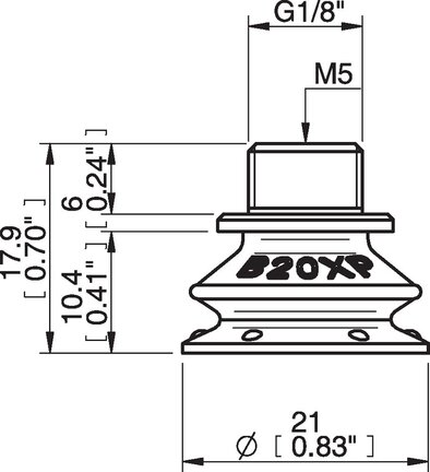 Przyssawka mieszkowa B20X, PU30°/60°, G1/8"/M5 wew., filtr siatkowy (S.B20XP3060.G18MMM5F.01) (0205048) - Piab