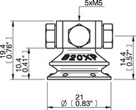 Przyssawka mieszkowa B20X, PU30°/60°, 5xM5 wew., bez filtra (S.B20XP3060.M5M5F.00) (0205049) - Piab