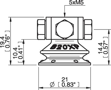 Przyssawka mieszkowa B20X, PU60°, 5xM5 wew., bez filtra (S.B20XP60.M5M5F.00) (0205183) - Piab