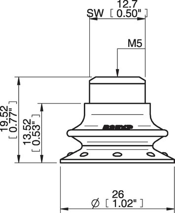 Przyssawka mieszkowa B25X, PU30°/60°, M5 wew., bez filtra (S.B25XP3060.MM5F.00) (0204997) - Piab