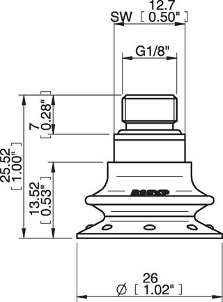 Przyssawka mieszkowa B25X, PU30°/60°, G1/8" zew., filtr siatkowy (S.B25XP3060.G18M.01) (0205050) - Piab