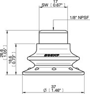 Przyssawka mieszkowa B35X, PU60°, NPSF 1/8" wew., filtr siatkowy (S.B35XP60.NS18F.01) (0205191) - Piab