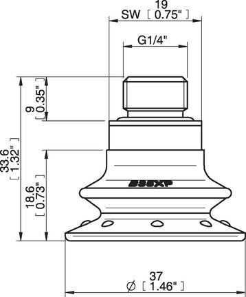 Przyssawka mieszkowa B35X, PU30°/60°, G1/4" zew., filtr siatkowy (S.B35XP3060.G14M.01) (0205105) - Piab