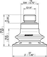 Przyssawka mieszkowa B35X, PU60°, G1/4" zew., filtr siatkowy (S.B35XP60.G14M.01) (0205195) - Piab