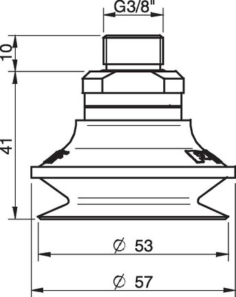 Przyssawka mieszkowa B50, PE termoplastyczny TPU 81°, G3/8" zew., filtr siatkowy (S.B50T81.G38M.01) (0101685) - Piab