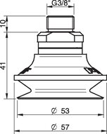 Przyssawka mieszkowa B50, PE termoplastyczny TPU 81°, G3/8" zew., filtr siatkowy (S.B50T81.G38M.01) (0101685) - Piab