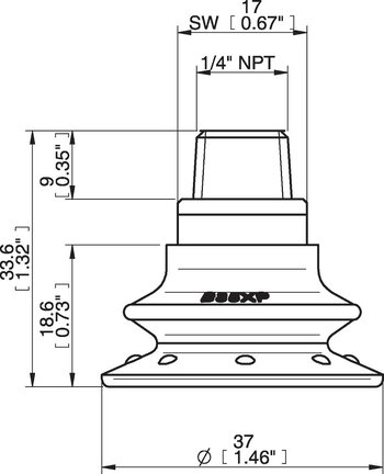 Przyssawka mieszkowa B35X, PU30°/60°, NPT 1/4" zew., filtr siatkowy (S.B35XP3060.NT14M.01) (0205106) - Piab