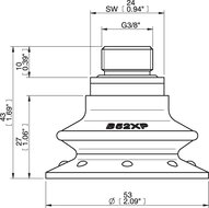 Przyssawka mieszkowa B52XP, PU30°/60°, G3/8" zew., filtr siatkowy (S.B52XP3060.G38M.01) (0205132) - Piab