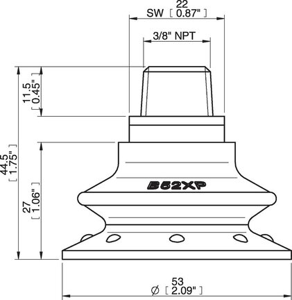 Przyssawka mieszkowa B52XP, PU30°/60°, NPT 3/8" zew., filtr siatkowy (S.B52XP3060.NT38M.01) (0205133) - Piab