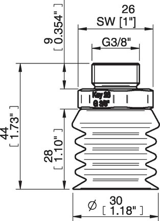 Przyssawka wielomieszkowa wykrywalna B-BL 30-2, Silikon SIL 40°, G3/8" zew., bez filtra (S.BBL30-2DS40.G38MSS.00) (0207092) - Piab